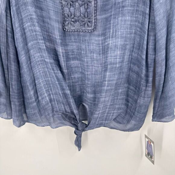 NWT Spense Women's Tie Front Embroidered Bell Sleeve Boho Top Blue Size Small - Picture 10 of 15